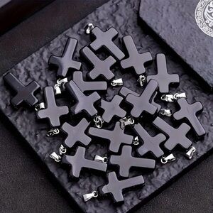 6PSC Black Cross Pendant Necklace